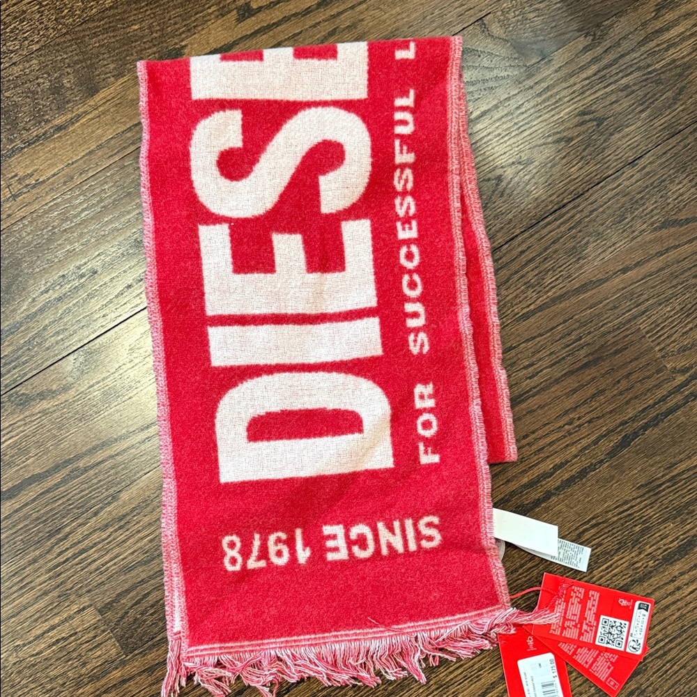 Diesel Bold Red and White Logo Scarf